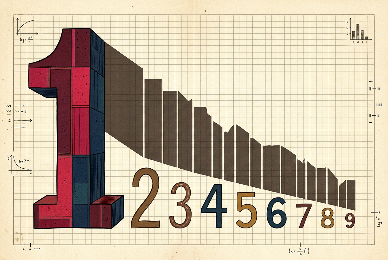 A giant numeral 1 casting a long shadow over smaller digits 2 through 9