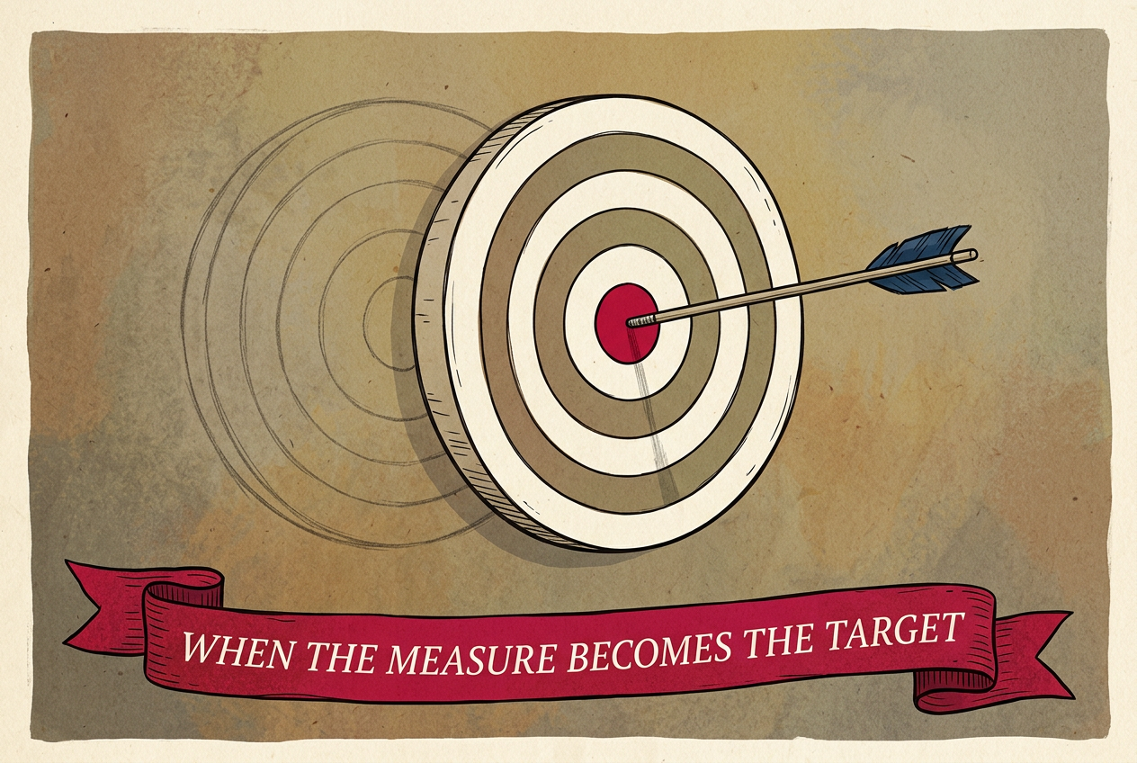 A target moved to where the arrow landed — illustrating how measures become targets
